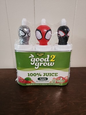 RARE Good2Grow Marvel SILVER Spider-Man 3 BOTTLE SET TOPPERS JUICE
