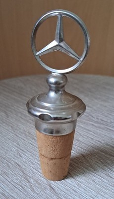 Vintage Mercedes Benz Style Bottle Stopper Silver Plated Metal Wine Cork Barware