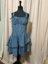 Shein Smocked Sundress Womens Size L Dress Blue Sleeveless Zipper Tiered