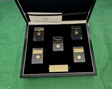 Set Or 5 Gold Quarter Sovereign Coins In Walnut Effect Case With Dust Cover