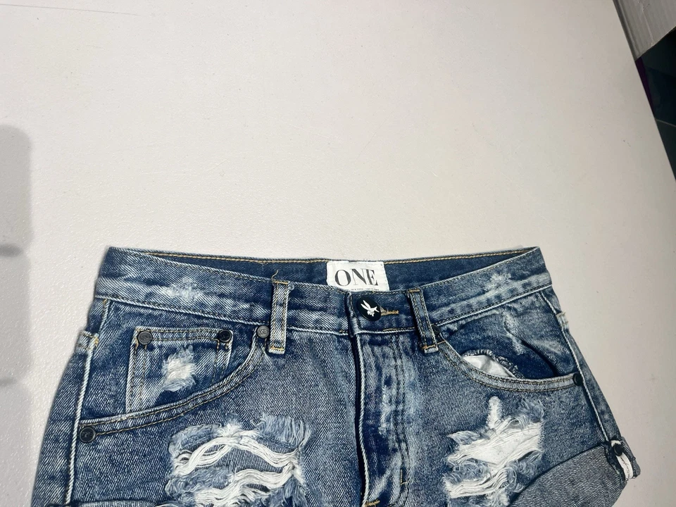 "Pantalones cortos One Teaspoon para mujer 24 bandidos de mezclilla dobladillo retorcido tiro largo cintura de 25""" Foto 4 de 4