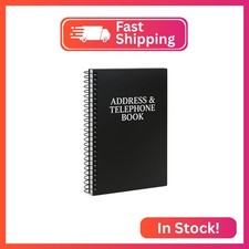 Iconikal Address Telephone Book, 8x5-Inch, Black, Spiral-Bound, 384 Contacts, Or