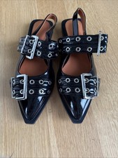Ganni style Black  Patent Leather Silver Buck...