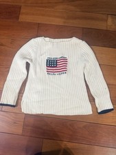Polo Jeans Co Ralph Lauren White Ribbed American Flag Sweater Boat Neck Size L
