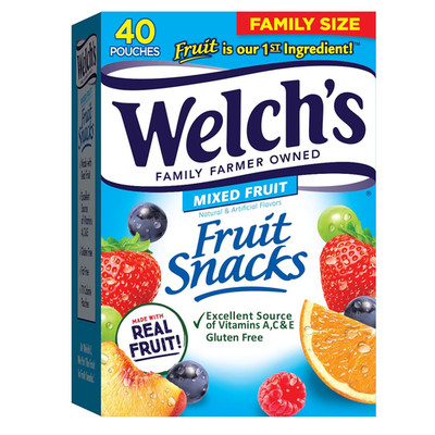 Welch's Fruit Snacks, Mixed Fruit, Individual Single Serve Bags, 0.8 Oz. Bags