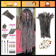 Handmade Human Hair Dreadlock Extensions for Men Women - 8" Salt Pepper, Dye