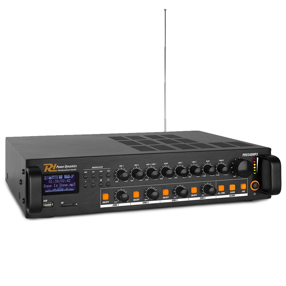 Power Dynamics PDV240MP3 240W 4-Zone PA Mixer Amplifier for Events & Venues