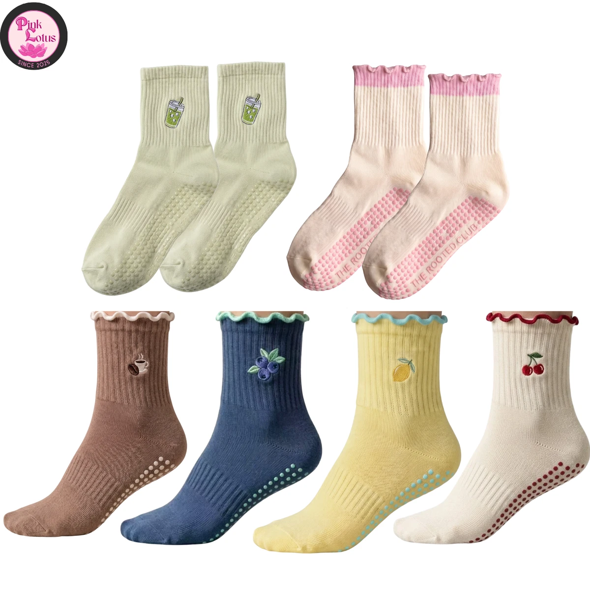 Lindos calcetines antideslizantes de yoga con barra de pilates | Hermosos colores de moda