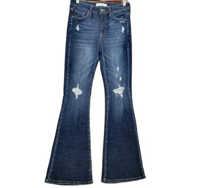 KANCAN Jeans Women's 7/27 Flared Distressed Designer Denim Casual Preppy 