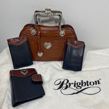 Brighton Leather Crocodile Embossed Handbag Purse 4 Pc Collection Heart Set