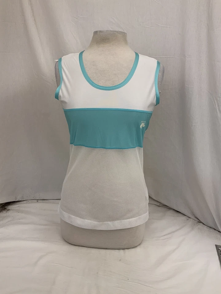 Camisa Descente M Blanca Azul 100% Poli Camiseta sin mangas Correr Japón YGI N2-148 Foto 2 de 4