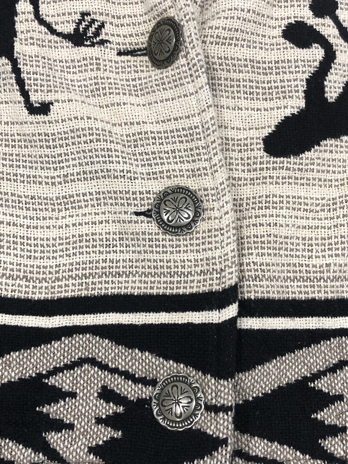 Giacca cardigan vintage dipinto pony nativi americani petroglifi arte taglia OS