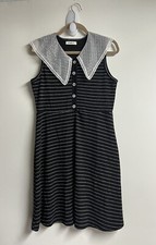 Flare Dress Women Ginger G Black White Striped Sleeveless Lace Collar Sz Large