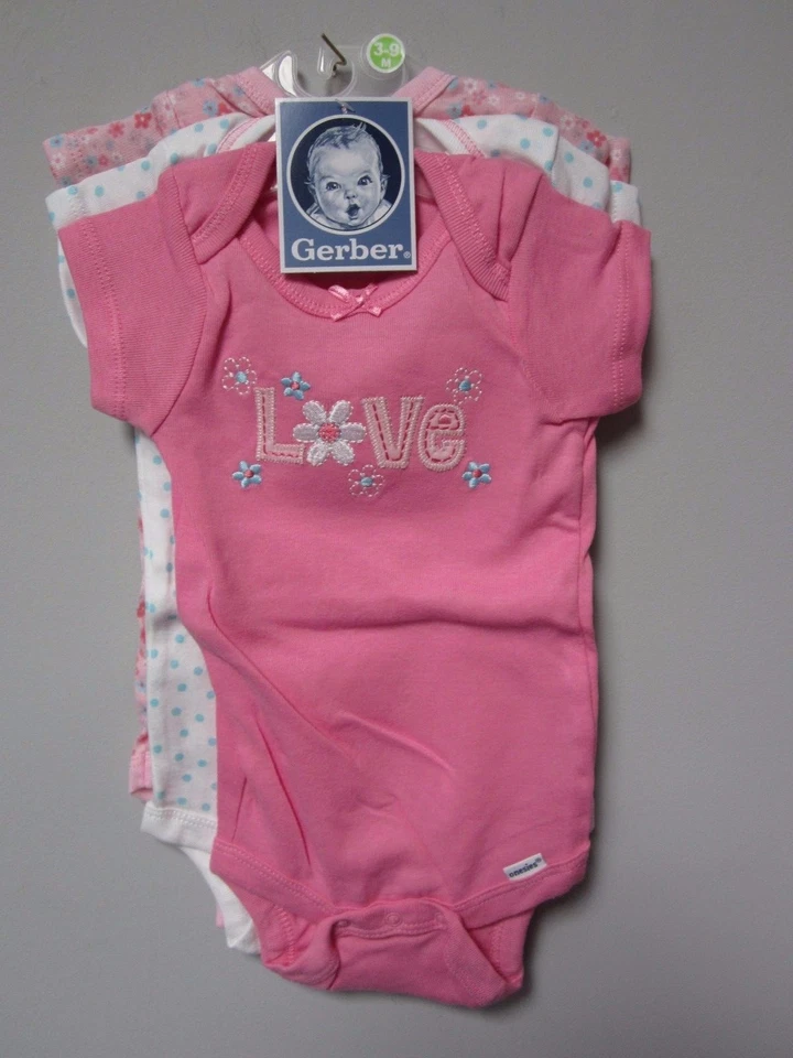 Gerber Bebé Niña 3 Piezas Rosa "Amor" Mono Talla 3-9M ROPA BEBÉ DUCHA REGALO Foto 2 de 4