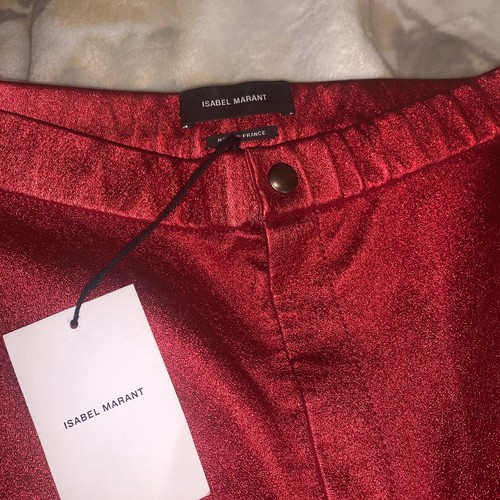 Nuevos Pantalones Isabel Marant Rojo Cuero Metálico FR 34/Xs Precio de venta sugerido por el fabricante $2270 - Imagen 3 de 10