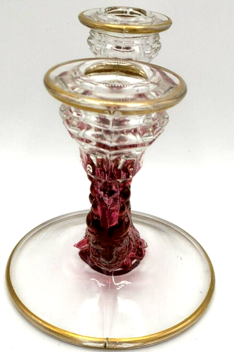 Vintage Indiana Glass Cranberry Candle Holder Garland Two Lite Grapevine - Picture 2 of 6