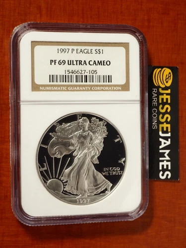 1997 P PROOF SILVER EAGLE NGC PF69 ULTRA CAMEO CLASSIC BROWN LABEL