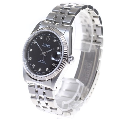 TUDOR Prince Date 74034 WG bezel 10P diamond Black Dial Automatic 