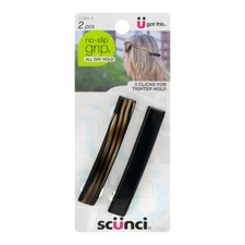 Scunci No-Slip Grip All Day Hold Hair Barrettes, Assorted Colors, 2-Pieces