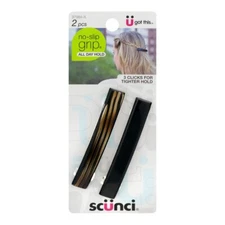 Scunci No-Slip Grip All Day Hold Hair Barrettes, Assorted Colors, 2-Pieces
