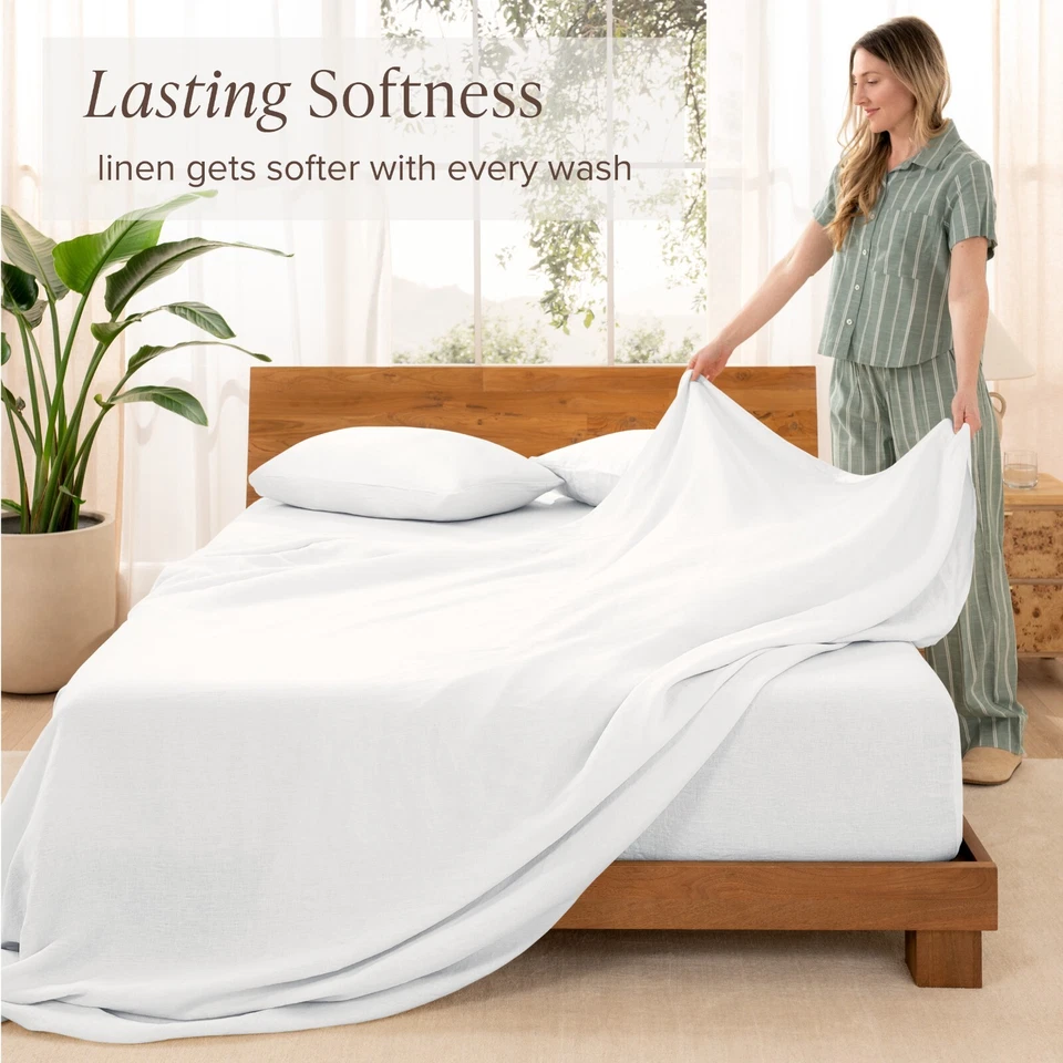 Luxury 100% Linen Sheet Set - Deep Pockets - Easy Fit - by Bare Home - Image 3 of 4