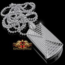 REAL SILVER DIPPED OVER WHITE GOLD EGYPTIAN PYRAMID DOG TAG PENDANT CHAIN COMBO