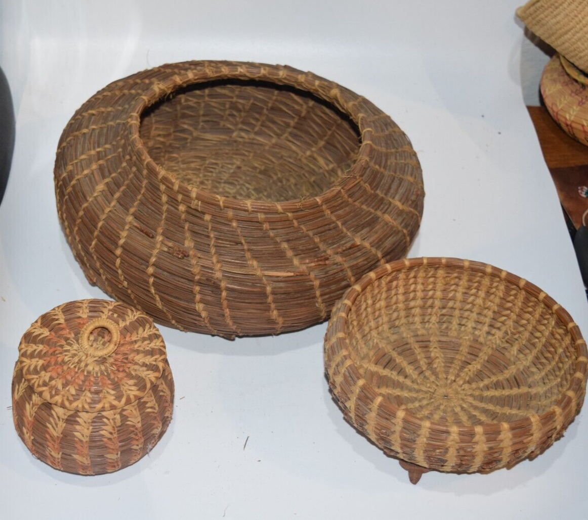 Lot Southeastern Folk Art Pine Needle Baskets 1 Coushatta Style Native