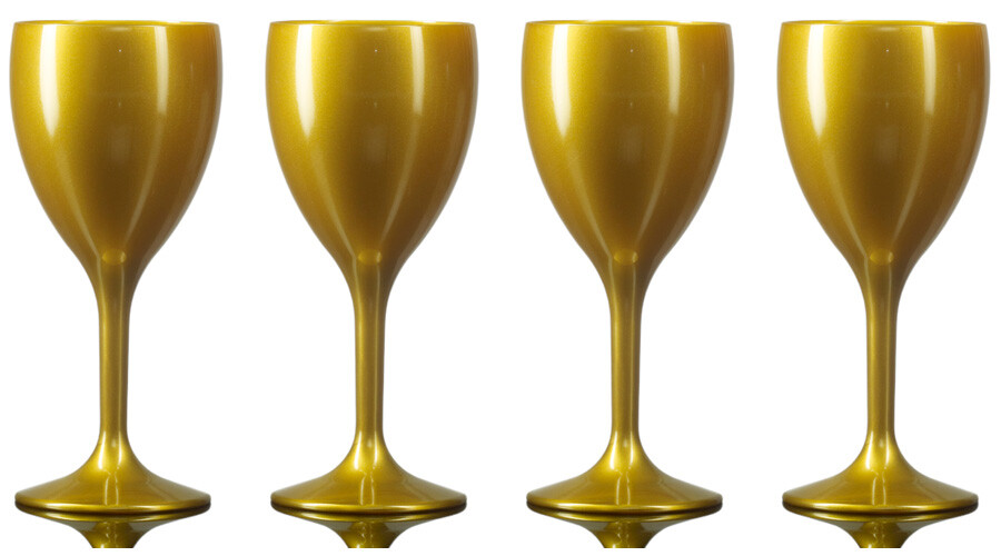 Wine Glass Gold - Reusable Polycarbonate Plastic - 255ml/9oz - Pack of 4