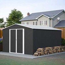 Garden Shed 10X12FT Metal Apex Roof Free Foundation Storage House Anthracite