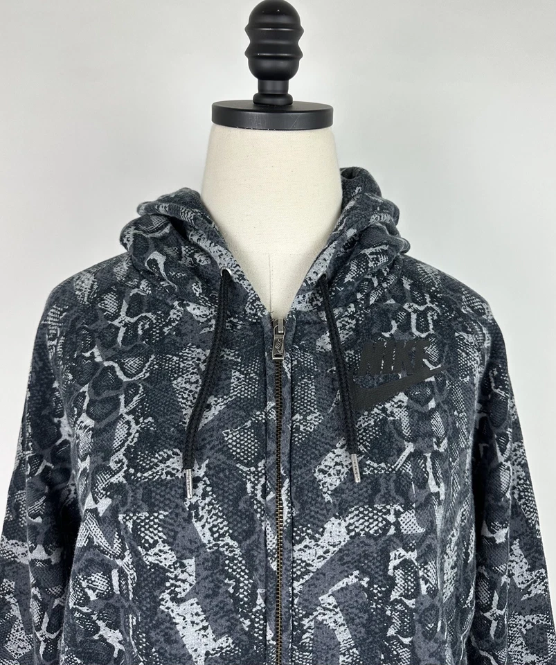 NIKE Sudadera con Capucha Mujer Grande Estampado Piel de Serpiente Gris Carbón Cremallera Completa Gimnasio Foto 2 de 4