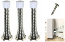 3 Pack Wall Mounted Chrome Spring Door Stop Sprung Stopper Skirting Board Metal
