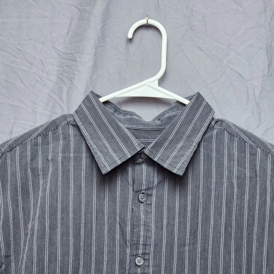 Camisa de vestir MERONA para hombre XL negra a rayas con botones manga larga con cuello Foto 4 de 4