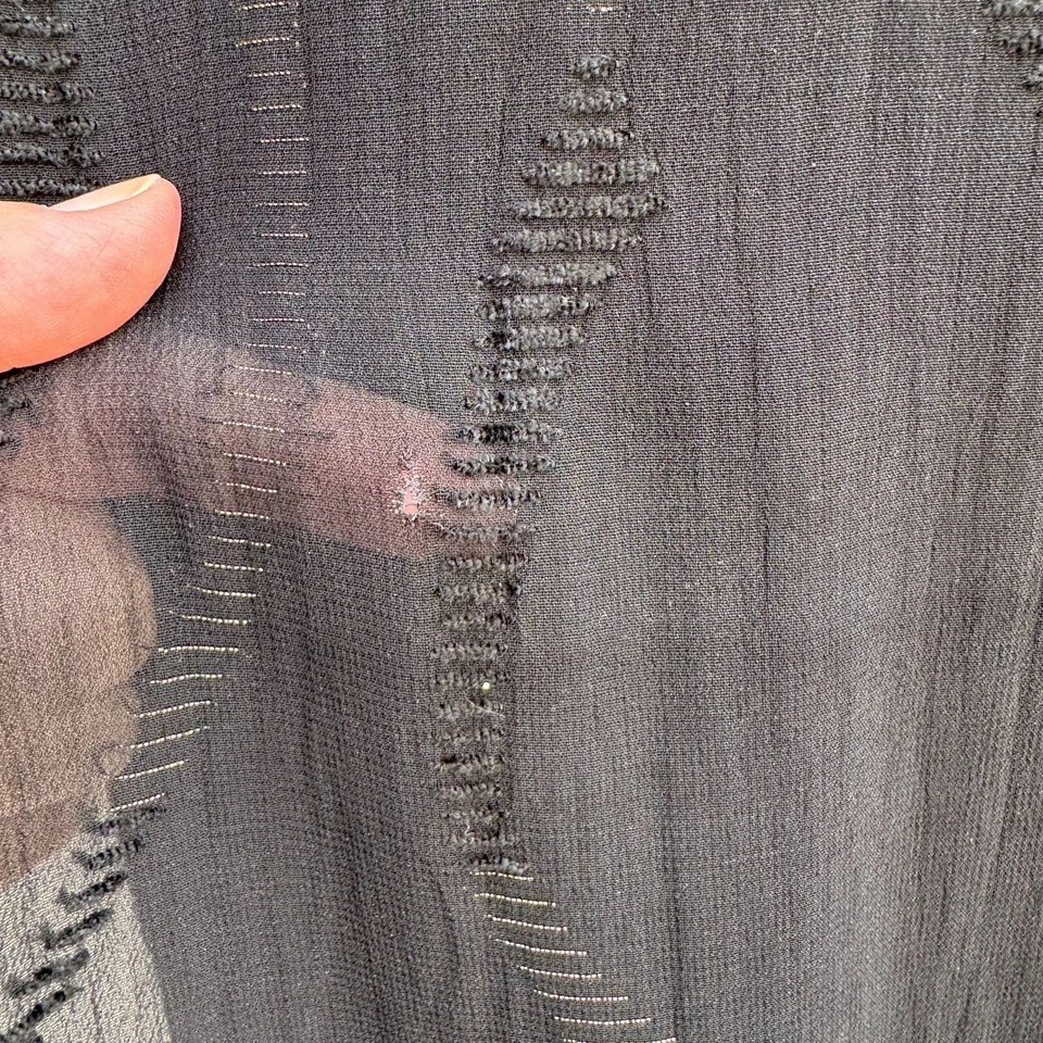 Anne Klein For Vera Vintage Black Sheer Metallic Fringe Italian Made Scarf Wrap - Image 3 of 4