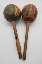 Vintage Hand Carved Painted Jamaican Coconut Shell Maracas Percussion Shakers
