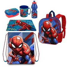 Set Zainetto Scuola Spiderman Posa 3D  Asilo Porta merenda Tazza Borraccia Sacca