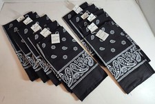 10 Pack Black Bandanas 100 Cotton NWT 22x22 inch Brand New