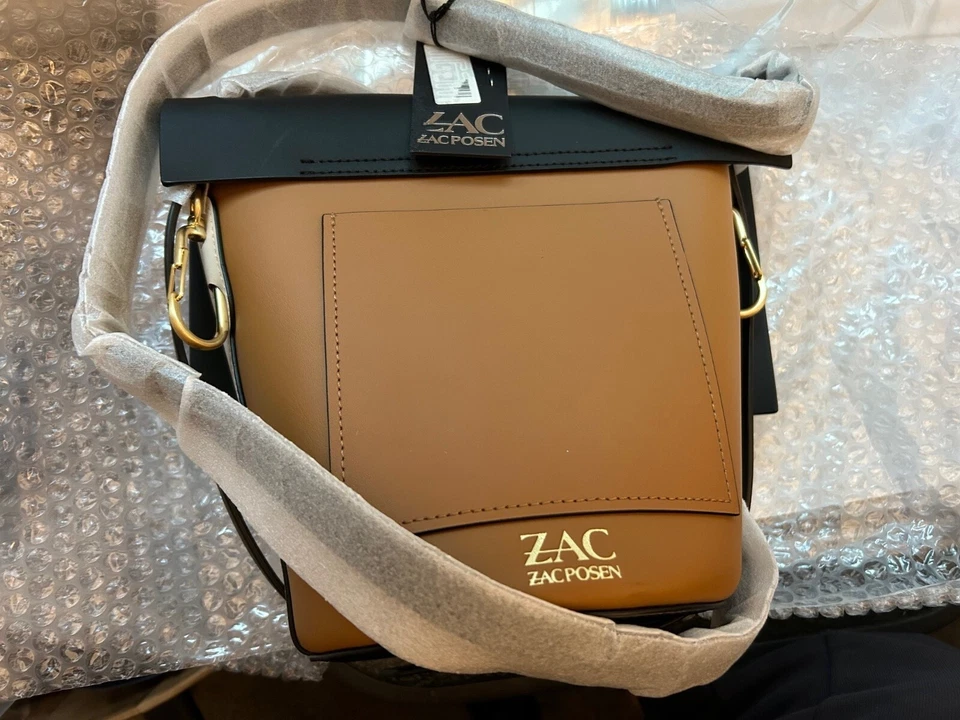 $295. Zac Posen Belay Core Leather Crossbody bag Black Saddle Ivory Gold - Image 2 of 4