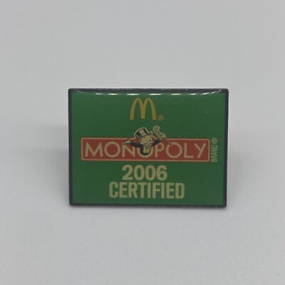 Official 2006 Hasbro McDonalds Monopoly Certified Game Event Lapel Hat Vest Pin