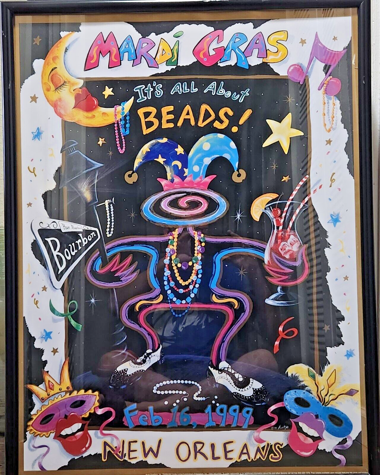Vintage 1999 New Orleans Mardi Gras Poster by Michael Hunt - Framed - Picture 2 of 4