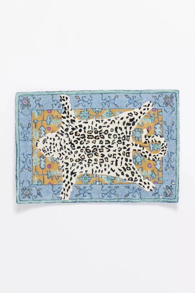 Octavia Leopard Blue & Gold Modern Hand-Tufted 100% Wool Area Rug Carpet - Image 4 of 4