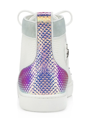 Christian Louboutin Lou Spikes Orlato Flat White Grey High Top