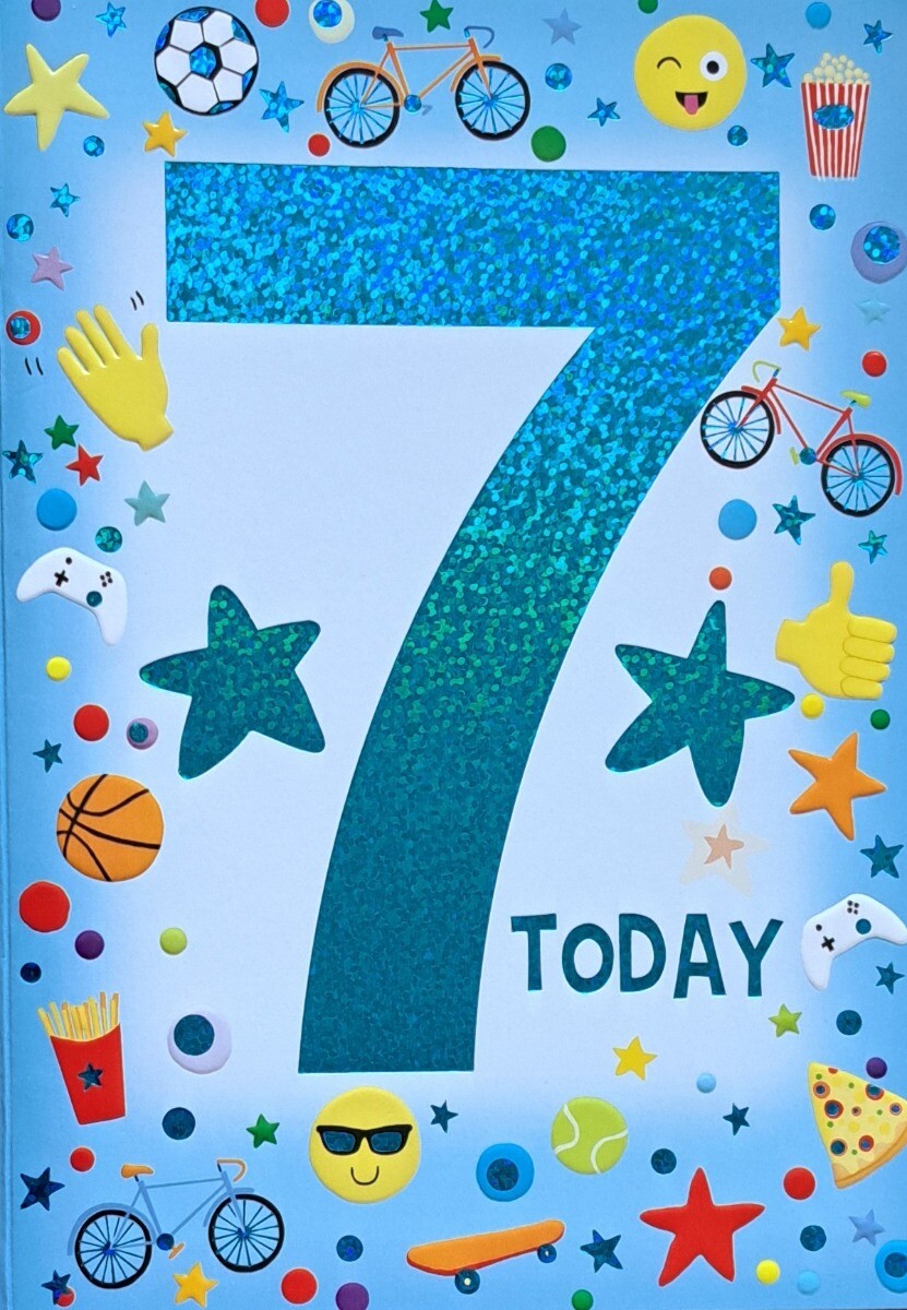 Boys 7th Birthday Card. 7 Year Old Card.  19x13cm (8c6 Inches)