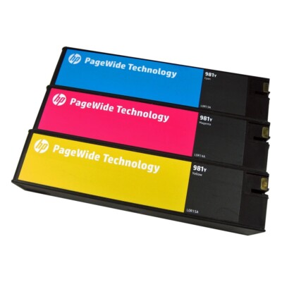 3PK Genuine HP 981Y 183ml Color Ink Cartridges PageWide Enterprise 556 586