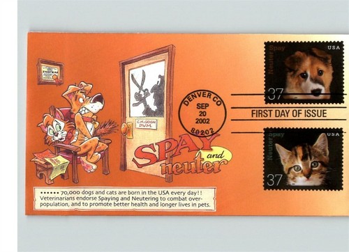 DAVE BENNETT cachet, DOG & CAT Stamps, SPAY & NEUTER Cartoon First Day of Issue - 第 1/1 張圖片