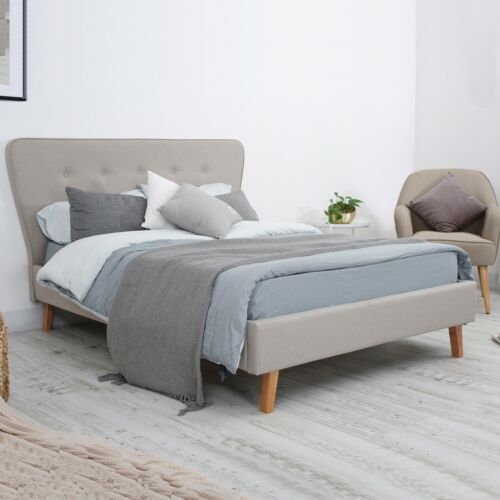 New SCANDI Queen Double King Single Size Fabric Bed Frame Charcoal Grey Beige - Picture 11 of 14