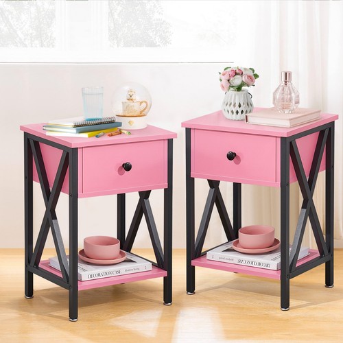 Juego de 2 mesitas de noche mesita de noche cajón mesas finales de madera multicolores - Imagen 4 de 63