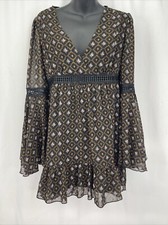 Forever 21 Floral Bell Sleeve Lace Panel Babydoll Mini Dress JR Womens Sz M NWT