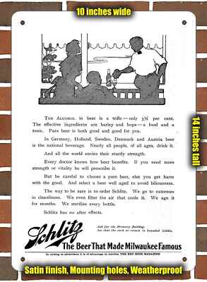 Metal Sign - 1908 No Drinking Age Schlitz Beer- 10x14 inches