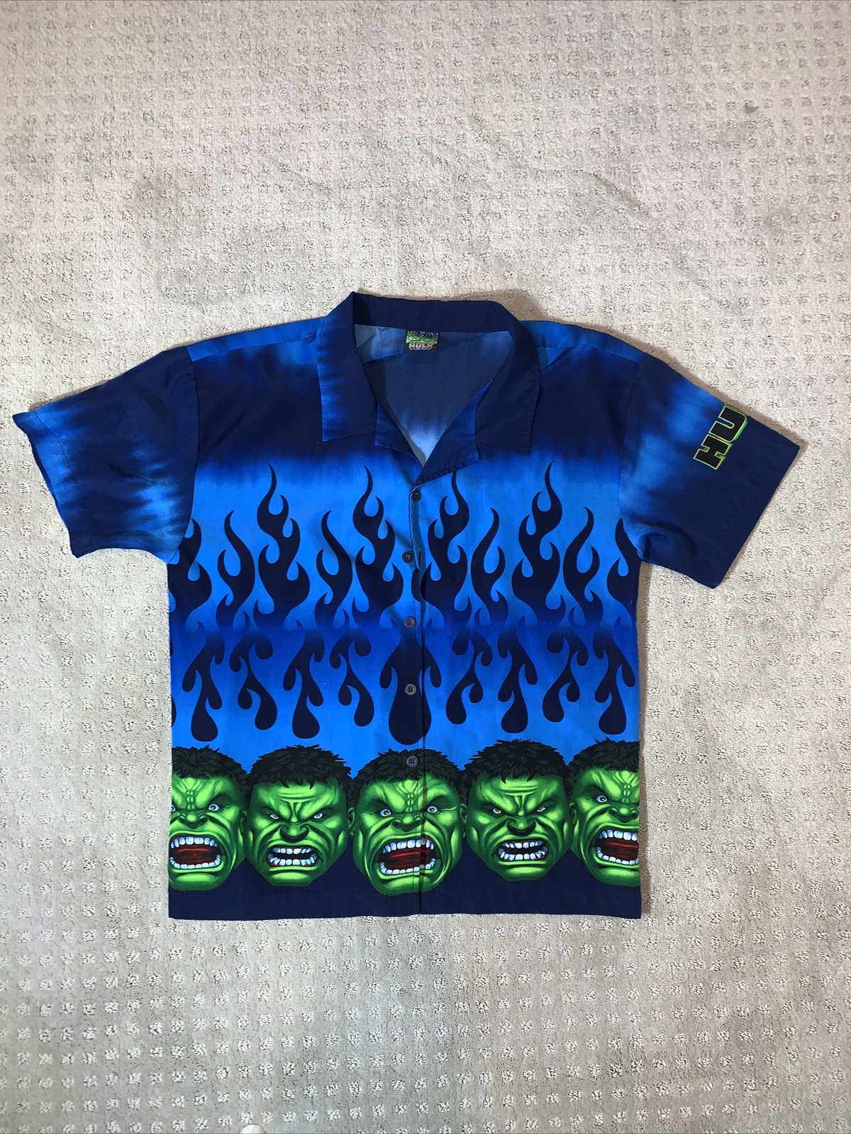 Vintage Marvel Y2k Hulk Button Up Shirt Large 2002 - Gem
