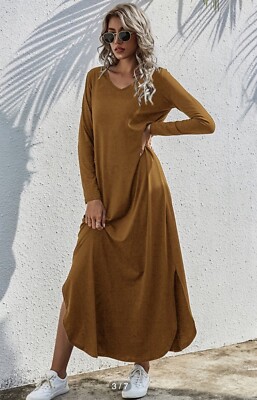 SHEIN V-Neck Split Hem Long Sleeve Maxi Dress - Size L | eBay